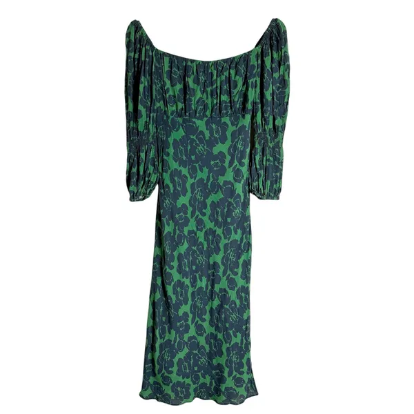 Peter Som Green Floral Print Crepe Long Sleeve Square Neck Midi Dress Size 6 - Image 5
