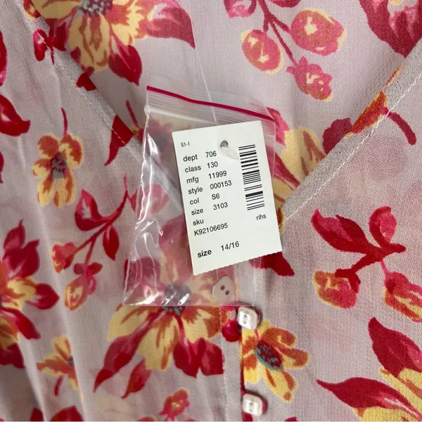Venezia Sheer Chiffon Floral Blouse‎ Button Front V-Neck Flare Sleeve Boho 14/16 - Image 3
