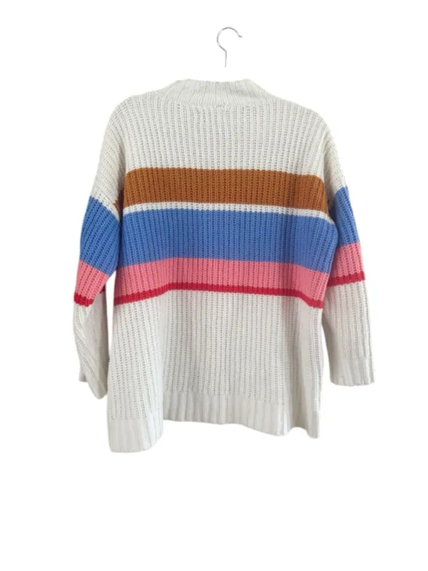 Women's Arizona Jean Co White Multicolor Striped Crew Neck Sweater M - Image 3