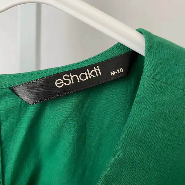 eShakti Cotton Quirky Academia Dainty Peter Pan Collar Fit Flare Dress 10 Green - Image 4