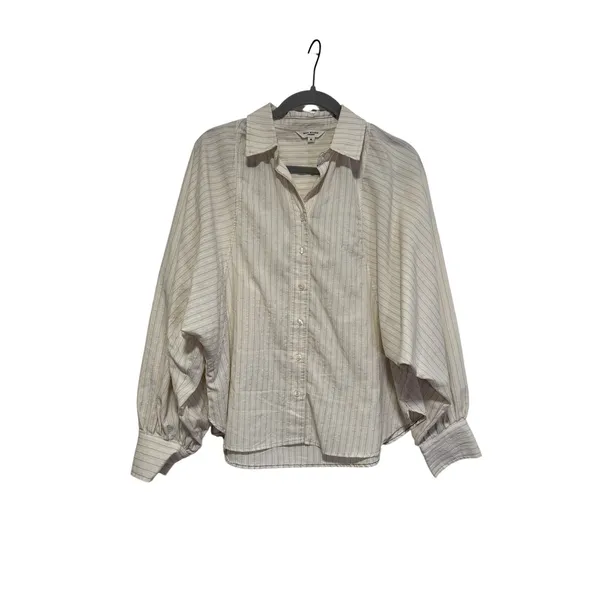 Max Studio London Button Down Shirt Medium Ivory Striped - Image 2