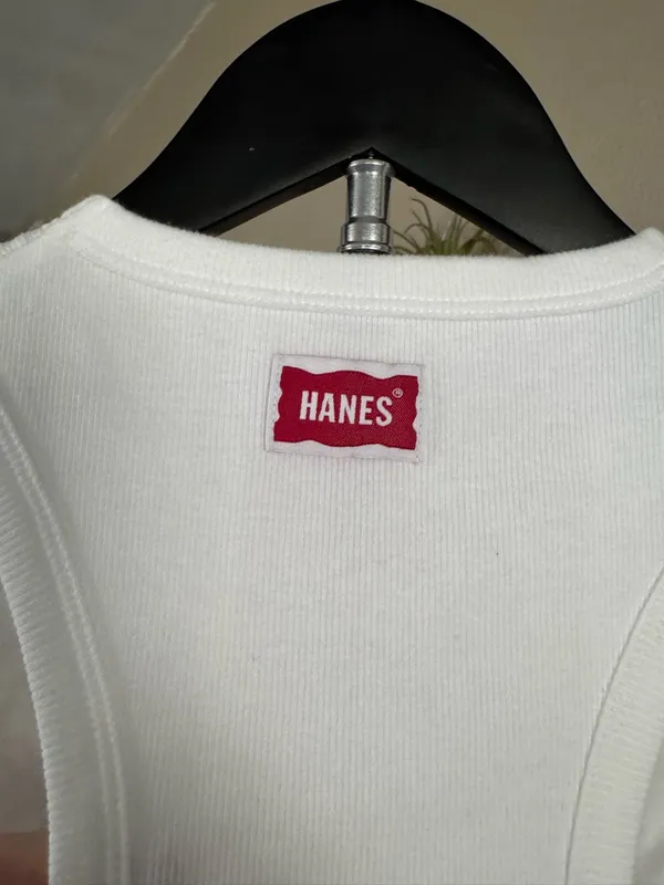 Hanes Women's White Ribbed Crewneck Tank Top with built in‎ padding - Image 5