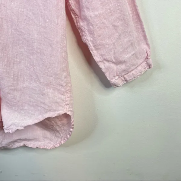 LL Bean Light Pink Premium Flax Linen Split Neck Tunic Top Shirt Blouse womens M - Image 5