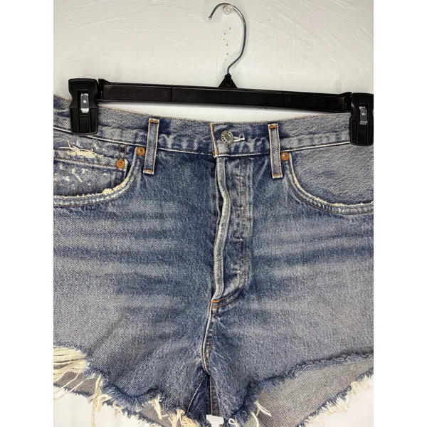 AGOLDE Parker Vintage Cut Off Denim Shorts Size 29 Distressed Button 3" Jorts - Image 2