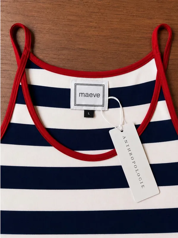Maeve by Anthropologie Striped Midi Dress Sz L NWT Patriotic 4th of July Coastal - Image 7
