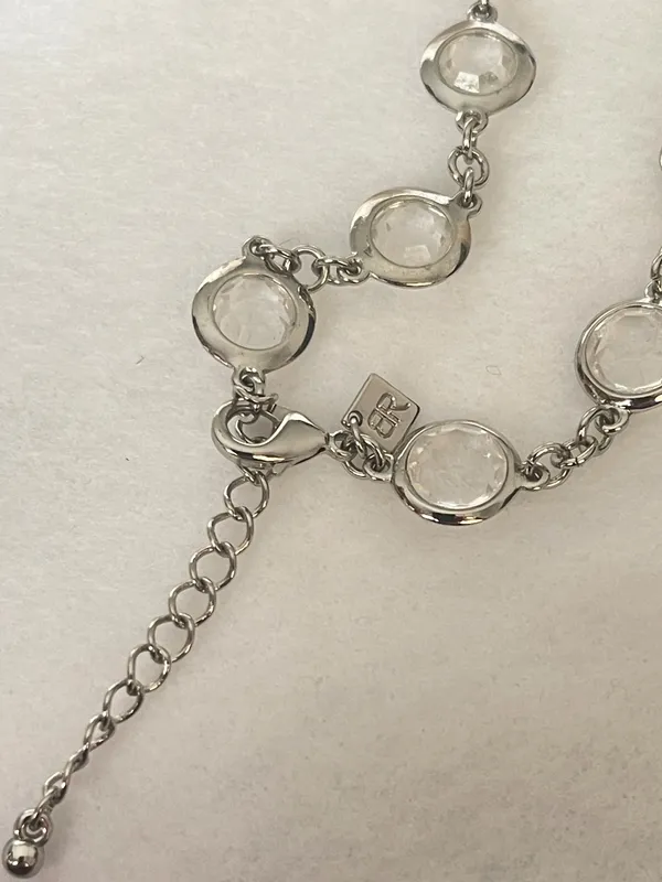 Banana Republic Silver Tone Clear Rivoli Station Necklace 28”-30” Adjustable - Image 5