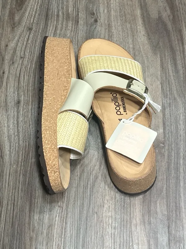 Birkenstock Women’s Two-Band Slide Sandals in Cream and Natural Woven - Image 6