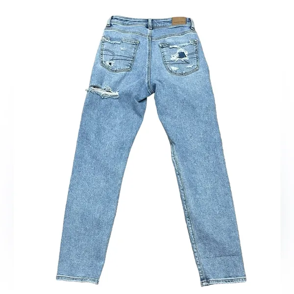 American Eagle Strigid Ripped Mom Jean Straight Leg Distressed High Rise Festival Womens 00R - Image 4