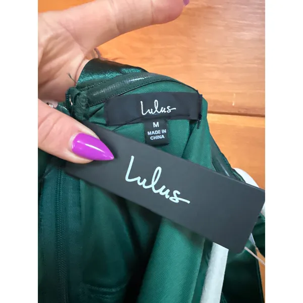 NWT Lulus Greatest Hits Forest Green Satin Off-the-Shoulder Maxi Dress Size M - Image 6
