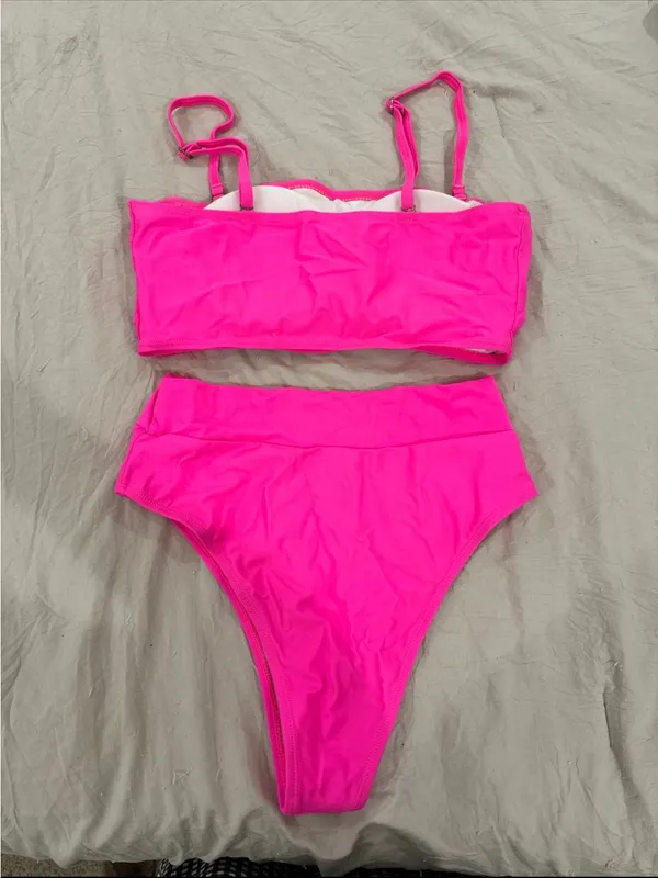 Amazon Neon Pink High-Waist Bikini Set - Image 2