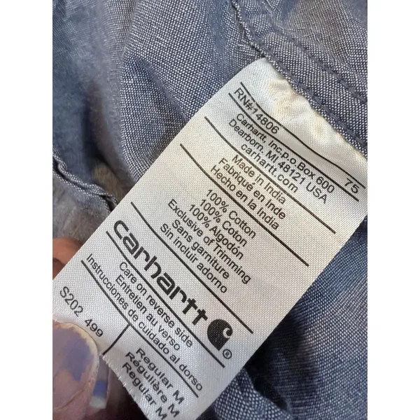 Carhartt Womens Blue Chambray Button Down‎ Shirt 100% Cotton Long Sleeve M - Image 4
