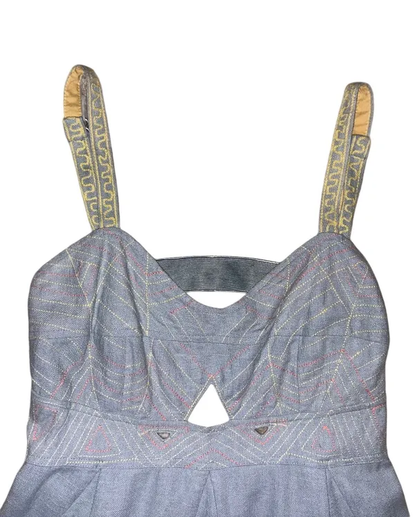 Esley Light Blue Sundress with Yellow Straps and Front Cutout - Image 2
