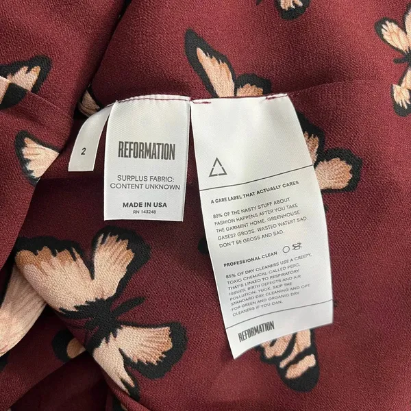 Reformation Butterfly Print Long Sleeve Mini Dress Maroon Red Size‎ 2 - Image 9