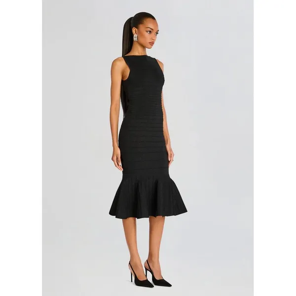 Retrofête Marta Bandage Knit Midi‎ Dress Metallic Black Size L - Image 3
