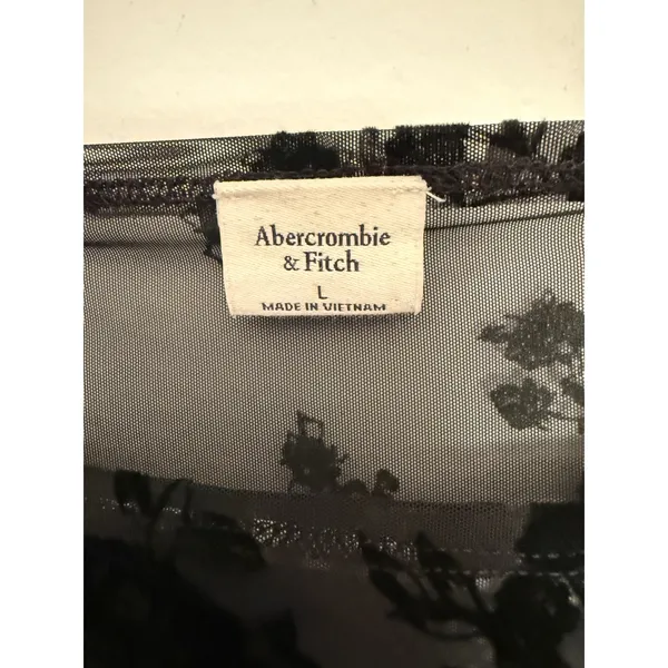 Abercrombie & Fitch Womens Black Floral Burnout Velvet Mesh Long Sleeve Top L - Image 4