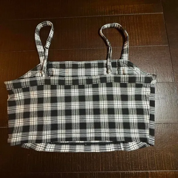 Hollister Y2K Look Plaid Crop Top Grunge‎ Punk Womens Large Junior Black White - Image 2