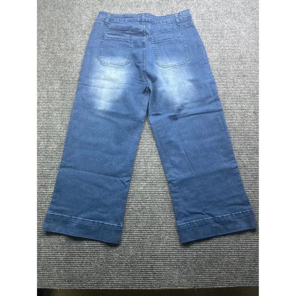 Womens XL 32x24 Wide Leg Cropped Jeans High Rise Patch Pocket Medium Blue Denim - Image 9
