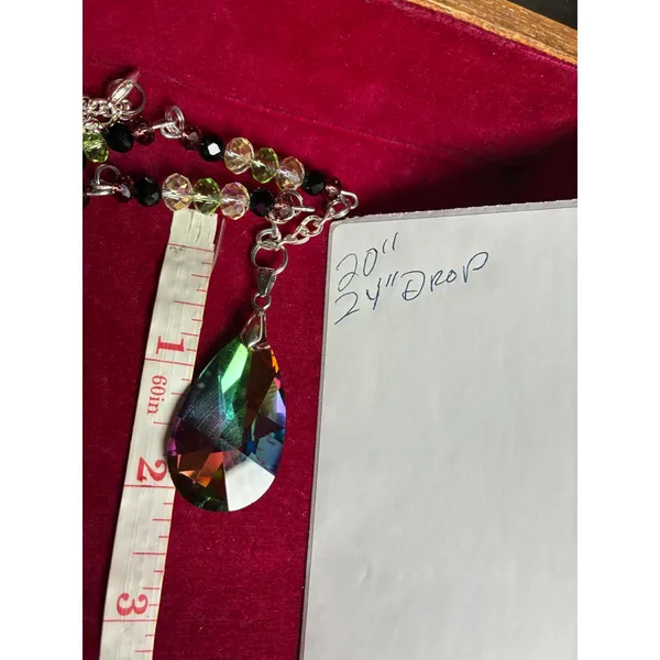 Iridescent Vitrail Crystal Teardrop Pendant Necklace - Multi-Color AB Beads - Image 6