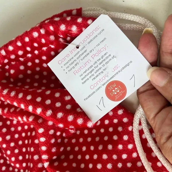 SEW SWEET MINKY Designs DrawString Tote Bag Red White Polka Dots NWT - Image 9
