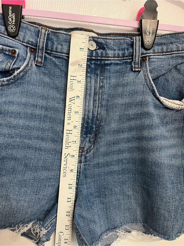 Abercrombie & Fitch Light Blue High-Rise Frayed Hem Jean Shorts - Image 2