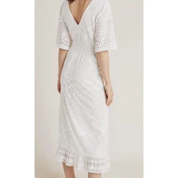 Farm Rio for Anthropologie OffWhite Lace‎ Devore Midi Dress M - Image 6