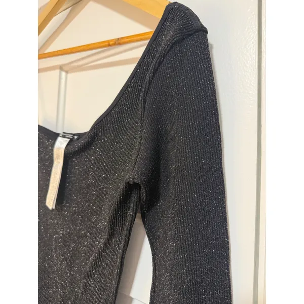 Zara Womens Black Shimmer Metallic One edgy Shoulder Ribbed Bodysuit XS NWOT - Image 9
