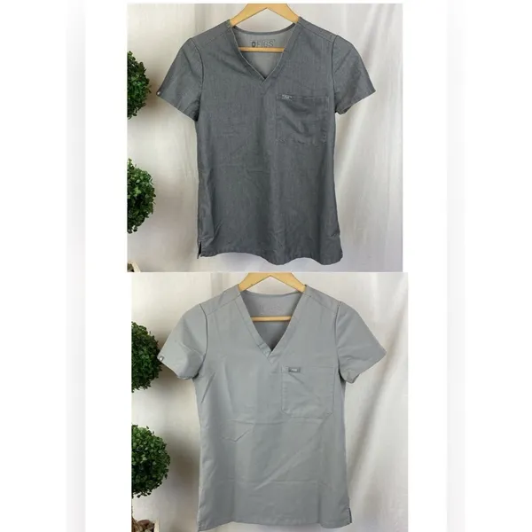 Figs Set 2 Gray Short Sleeve Medical Scrub Tops XXS - Image 2