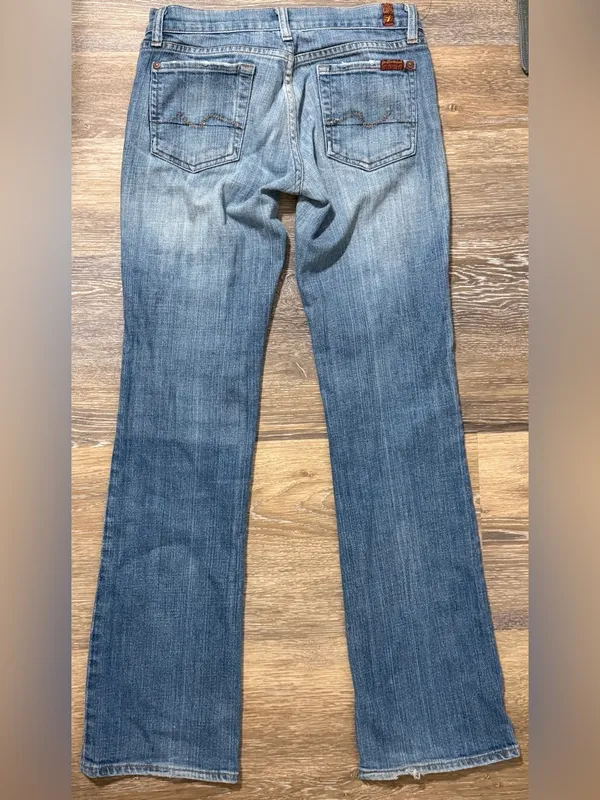 7 For All Mankind Medium Wash Flare Jeans 26 Stretch Denim Y2K USA - Image 3