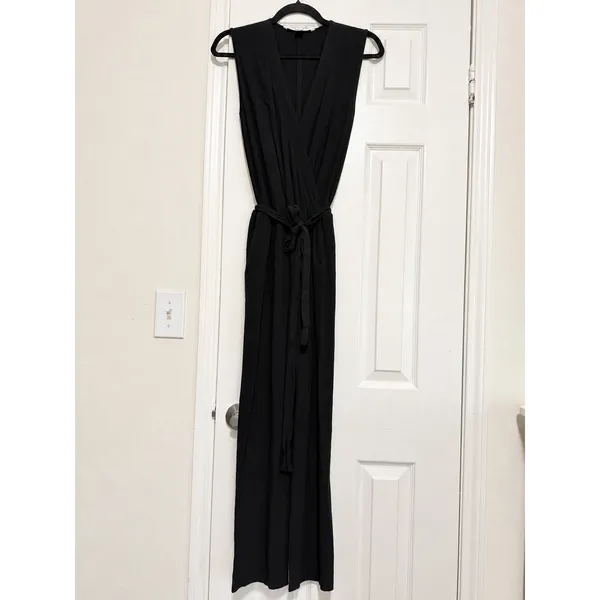 Diane von Furstenberg DVF Rawena Black Faux Wrap Jumpsuit Belted Size 4 - Image 3