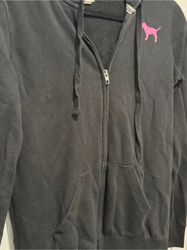 PINK Victoria’s Secret Black Zip Hoodie XS Love Pink 86 Graphic Sweatshirt - Image 6