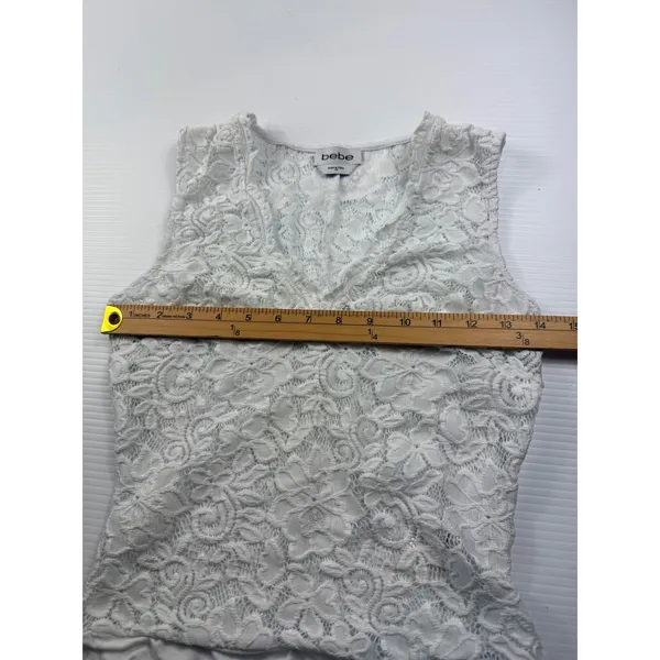 Bebe Womens White Floral Lace Sleeveless V-Neck Thong Bodysuit XS - Image 3