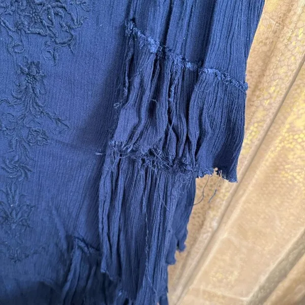 Free People Navy Blue Tiered Distressed Boho Lace Embroidered Dress Small - Image 8