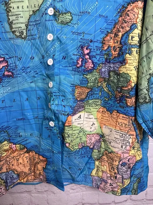 C.O.Z.Y map printed bright pastel novelty button down unisex top New - Image 4
