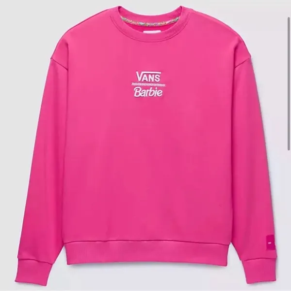 Vans x Barbie Rene Hot Pink Oversized Long Sleeve Crew Sweatshirt Large NEW - Image 2