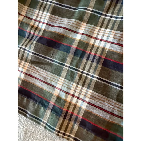 Green Plaid Shift Dress V-Neck Long Sleeve Patch Pockets Tartan Mini Dress - Image 3