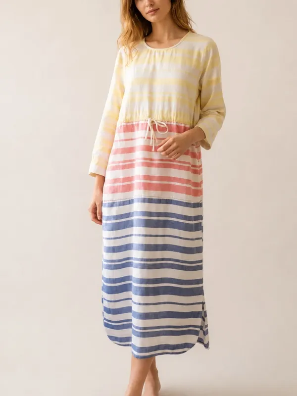 Tuckernuck Pomander Place Cleo Stripe Sunset Coastal Preppy Tie Waist Midi Dress - Image 11