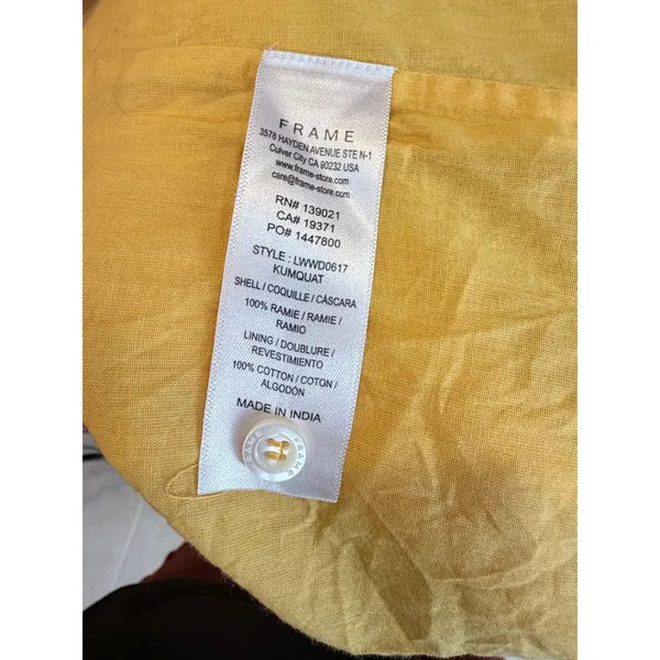 Frame Yellow Kumquat Ramie Double-Lined Long Sleeve V-Neck Kaftan Maxi Dress‎ M - Image 8