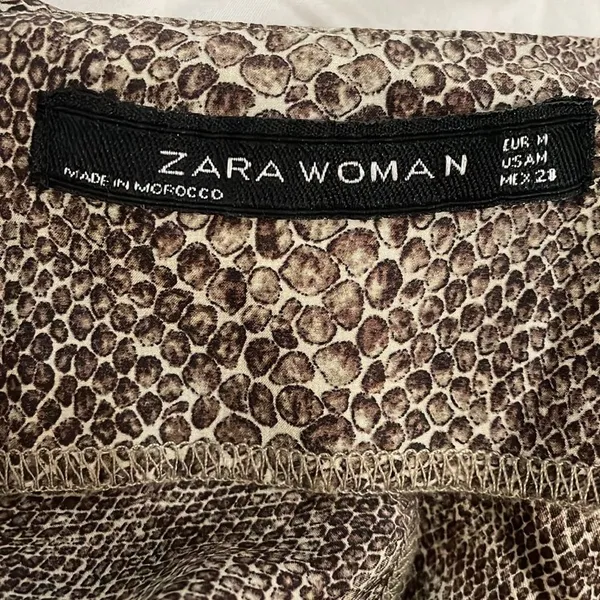 Zara Brown Silk Shift Dress Womens Size Medium Snakeskin Work Animal Print - Image 2