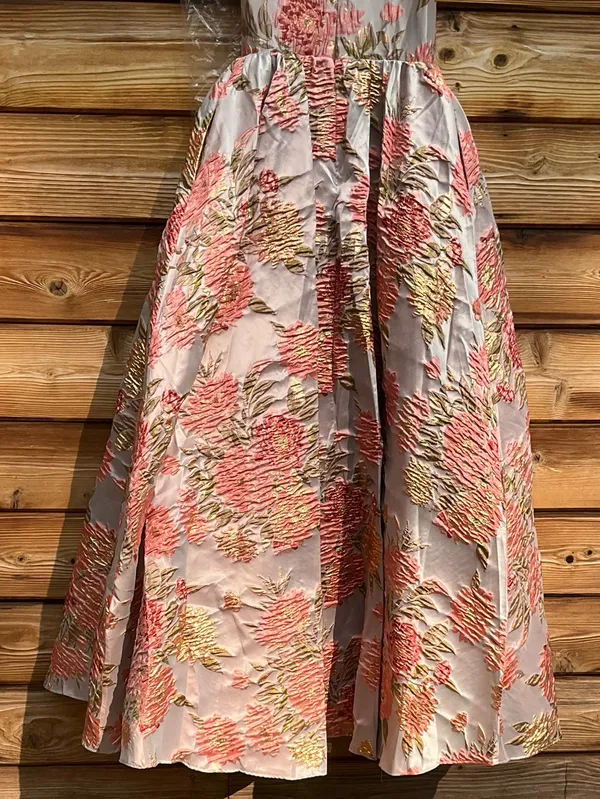 MAC DUGGAL 69169 Pink Strapless Floral Brocade Ball Gown With Pockets Size 2 - Image 14