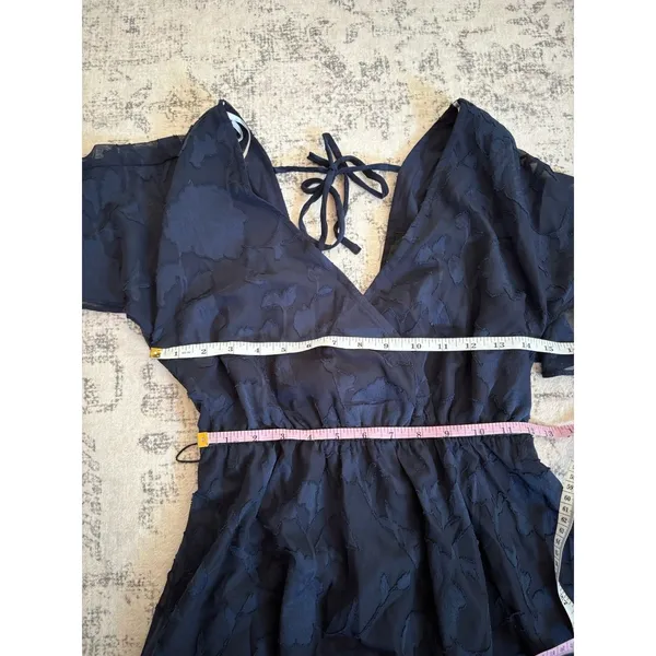 Lulus Flutter Forever Navy Burnout Jacquard Mini Dress Size XS V Neck Feminine - Image 6