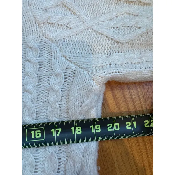 Mango MNG Cream Cable Knit Sweater Black Contrast Stitch Crew Neck Small - Image 4