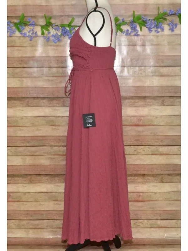NWT Lulus Cue the Cuteness Mauve Twist-Front Midi Dress Size M Crinkle Texture - Image 5