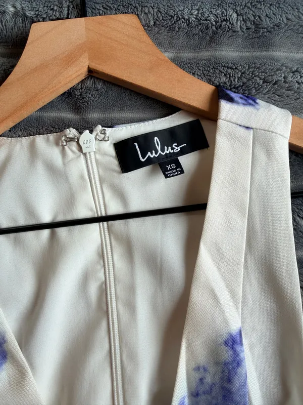 Lulus Seeing Chic Blue & Ivory Print Skater Dress Cottagecore Romantic European - Image 3