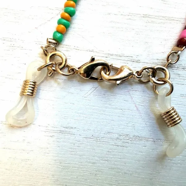 Colorful Beaded Eyeglass Holder Necklace with Cowrie Shells & Faux Pearls - Image 5