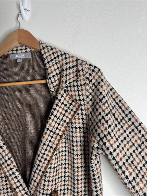 Marled Houndstooth Double-Breasted Sweater Cardigan/Jacket /Blazer Neutrals sz L - Image 4