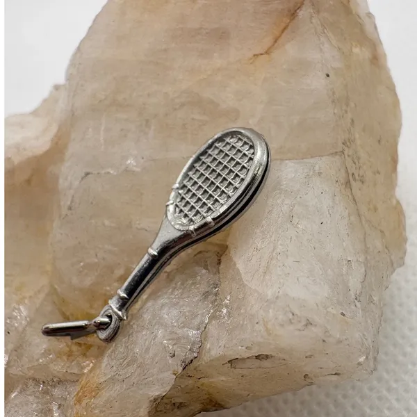 Vintage Tennis Racket Charm Silver‎ Tone Sports Jewelry Stamped STER Magnetic - Image 3