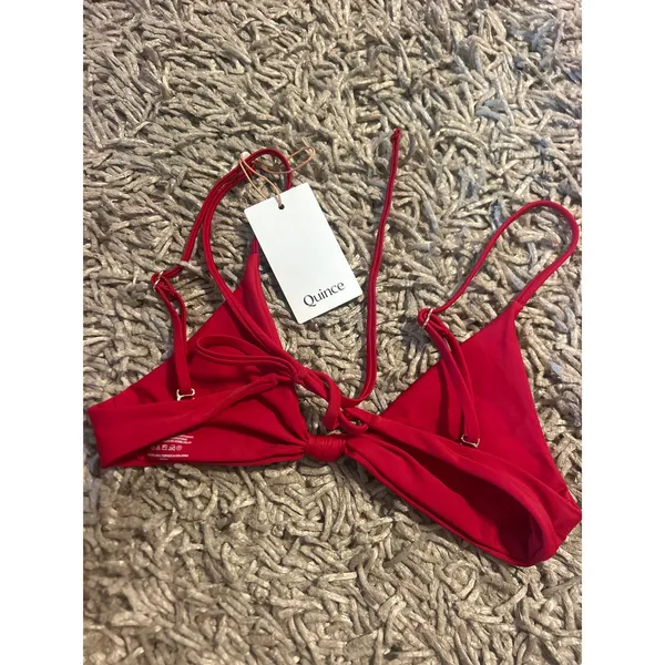 QUINCE Italian Knotted Triangle Bikini Top SUSTAINABLE Cherry Red NWT Size XS - Image 5