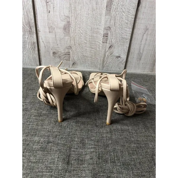 Womens Pie Pie Buy Beige Lace Up Ankle Strappy High Heels Sandals Shoes Size 8.5 - Image 3