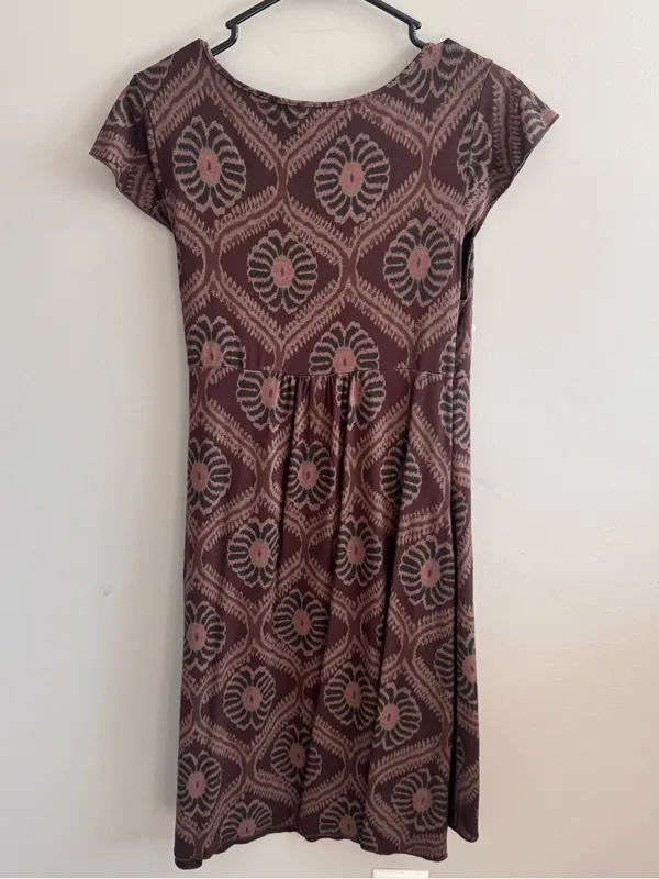Fresh Produce Dress Small Brown Floral Faux Wrap Side Tie Made in USA - Image 3
