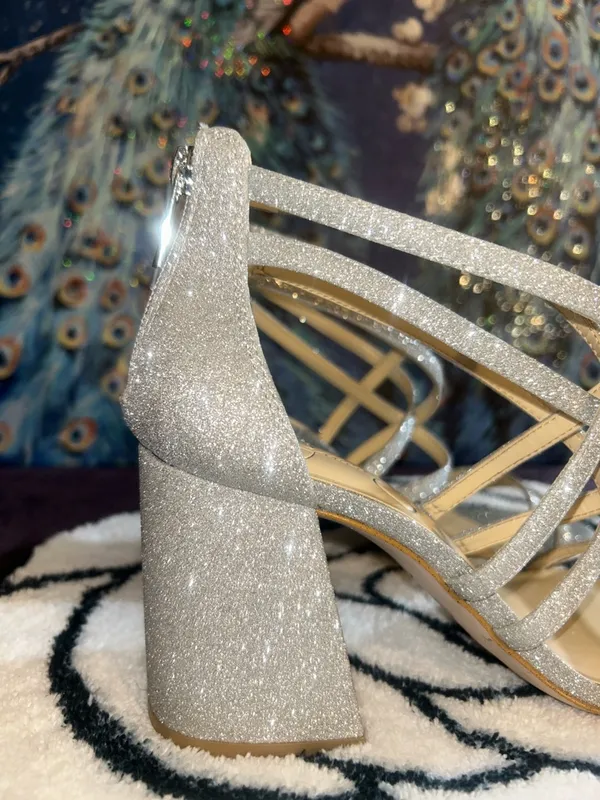 Jessica Simpson Silver Glitter Strappy Block Heel Sandals Size 7 - Image 3